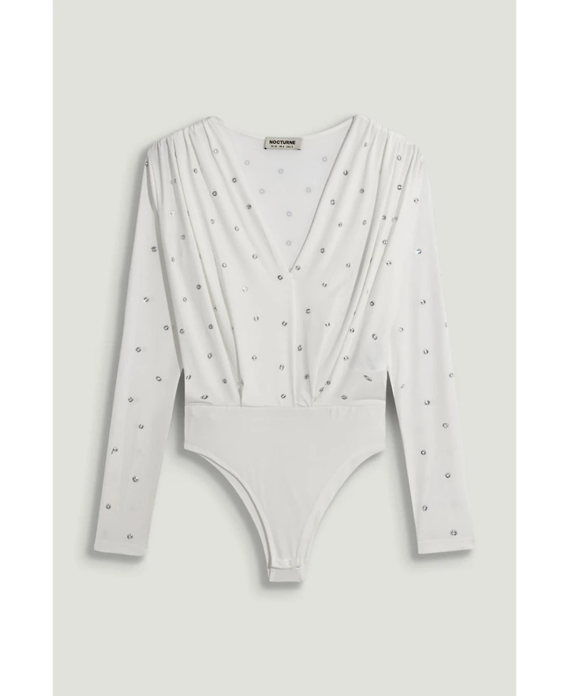 Nocturne Women's Embellished V-Neck Long-Sleeve Bodysuit