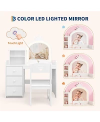 gaomon Kids Vanity Desk with Mirror and Lights, Princess Wooden Makeup Vanity with Chair, Storage Shelves and Drawers
