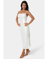 Bebe Women's Foil Metallic Slinky Cowl Maxi Dress