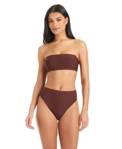 Sanctuary Womens Tie Back Bandeau Bikini Top Refresh Ribbed High Rise Swim Bottoms