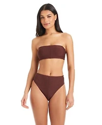 Sanctuary Womens Tie Back Bandeau Bikini Top Refresh Ribbed High Rise Swim Bottoms