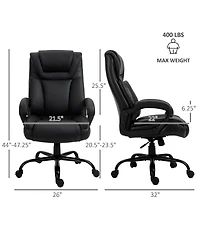 Vinsetto Big and Tall Executive Office Chair w/ Pu Leather Fabric, Wheel, Black