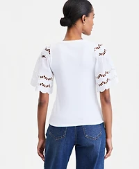 On 34th Women's Eyelet Puff Sleeve Ribbed Knit Top, Macy's Exclusive