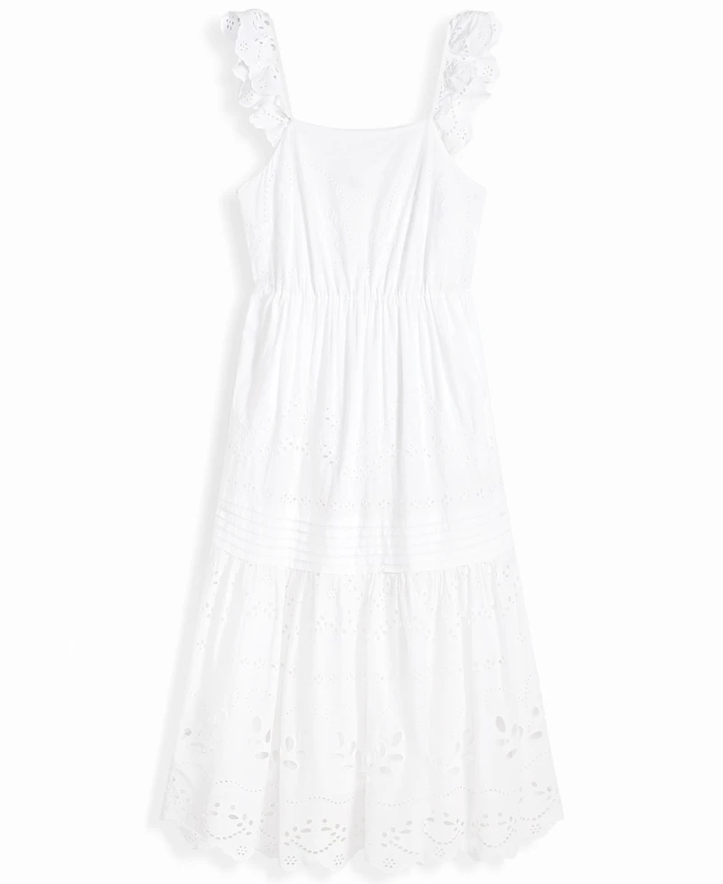 On 34th Women's Cotton Poplin Eyelet Pintucked Midi Dress, Macy's Exclusive