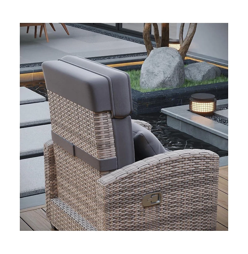 gaomon Rattan Recliner Chair Single Sofa with Thick Cushions and Frame for Deck Porch Poolside Garden Patio Lounge