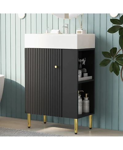 Sillysis 22" Modern Freestanding Bathroom Vanity with Ceramic Sink, Side Storage Cabinet, Soft Close Door for Small Spaces