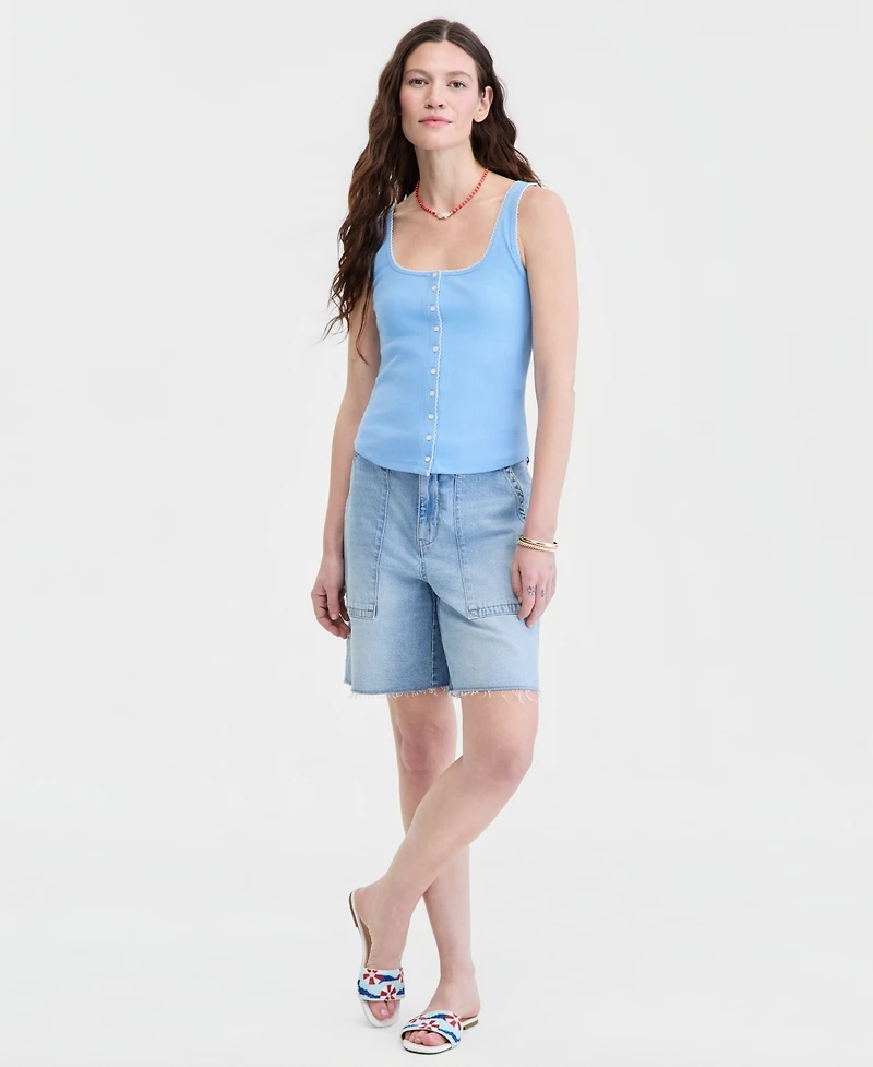On 34th Women's Button-Down Contrast-Stitch Rib Tank Top, Macy's Exclusive