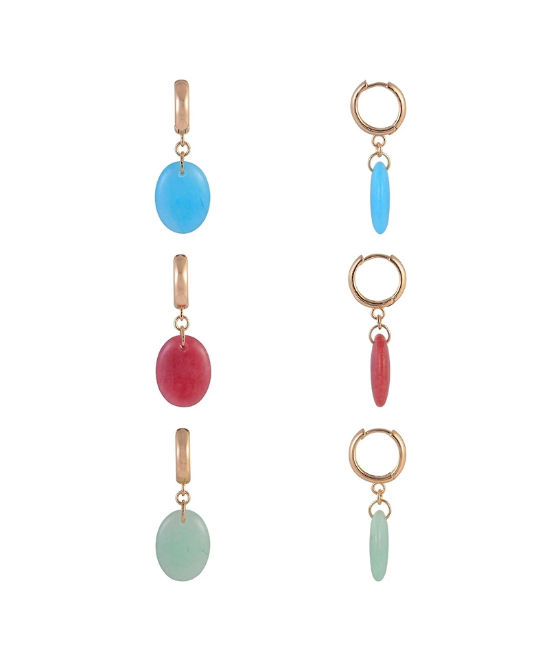 Rachel Rachel Roy Trio Earring Set with Oval Semi Precious Stone Drops