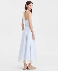 On 34th Women's Cotton Maritime Stripe Halter Lace-Trim Midi Dress, Macy's Exclusive