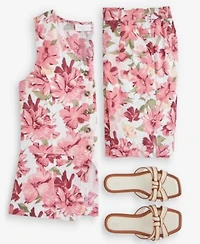 Charter Club Womens 100 Linen Printed V Neck Vest Bermuda Shorts Macys Exclusive