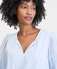 On 34th Women's Cotton Solid Tie-Front Volume-Sleeve Blouse, Macy's Exclusive