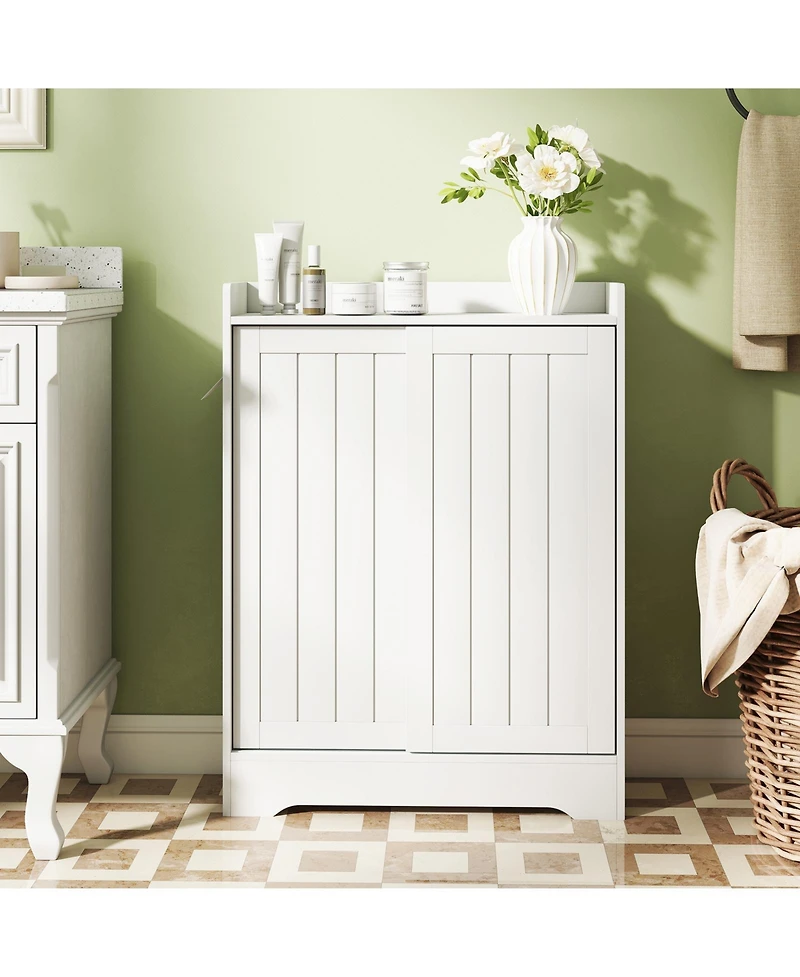 Gymax Bathroom Floor Cabinet w/2 Sliding Doors & Adjustable Shelves for Small Spaces