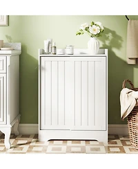 Gymax Bathroom Floor Cabinet w/2 Sliding Doors & Adjustable Shelves for Small Spaces