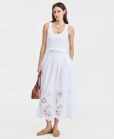 On 34th Women's Cotton Solid Eyelet Midi Skirt, Macy's Exclusive