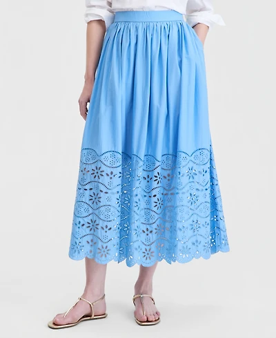 On 34th Women's Cotton Solid Eyelet Midi Skirt, Macy's Exclusive