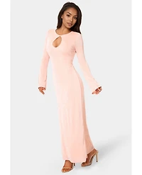 Bebe Women's Long Sleeve Open Neck Slinky Maxi Dress