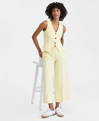 On 34th Womens V Neck Button Front Vest High Rise Cropped Wide Leg Pants Macys Exclusive
