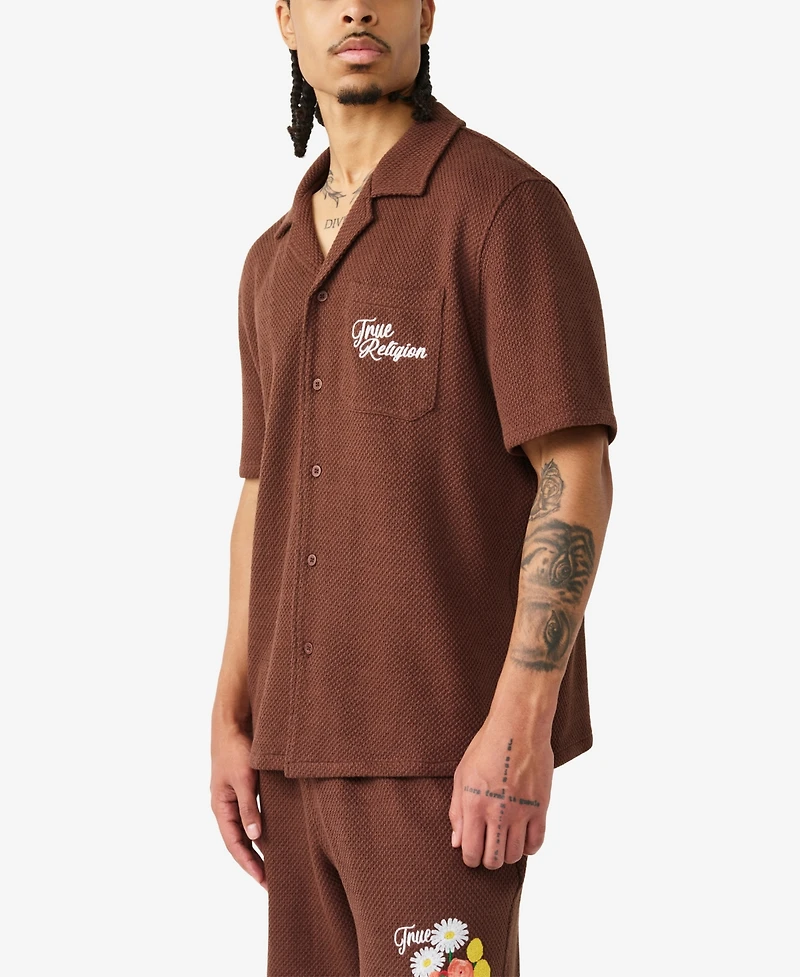 True Religion Men's Short-Sleeve Blooms Knit Camp Shirt