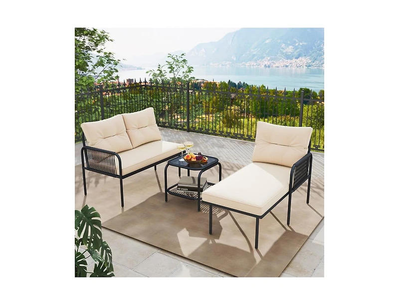 Slickblue 3-Piece Patio L-Shaped Rattan Sectional Sofa Set