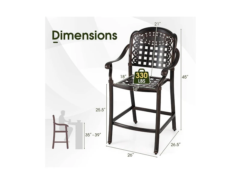 Slickblue Cast Aluminum Outdoor Bar Chairs Set of 2 Counter Height