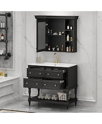 Sillysis 36'' Luxury Bathroom Vanity Set with Mirror Cabinet, Solid Wood & Mdf, Large Storage Shelf for Modern Bathrooms