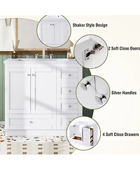 Sillysis 36" Shaker Bathroom Vanity with Resin Sink, 4 Soft Close Drawers & 2 Doors, Ample Storage for Modern Homes