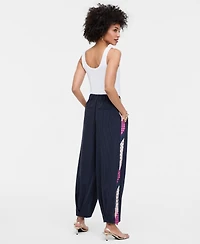 Women's High Rise Mixed-Media Pinstripe Trouser Pants, Macy's Exclusive- Molly Rogers Capsule Collection