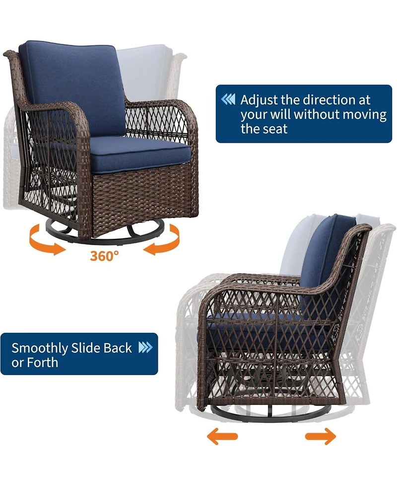 Gaomon Swivel Wicker Glider Patio Chairs, 3 Piece Outdoor Wicker Rattan Swivel Rocking Chair Set, 360-Degree Swivel Rocking Chair