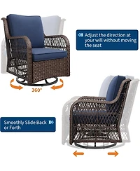 Gaomon Swivel Wicker Glider Patio Chairs, 3 Piece Outdoor Wicker Rattan Swivel Rocking Chair Set, 360-Degree Swivel Rocking Chair