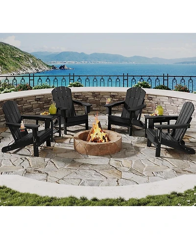 gaomon Folding Adirondack Chair Set of 4 with 2 Side Table, Hdpe Outdoor Patio Chair with Cup Holder