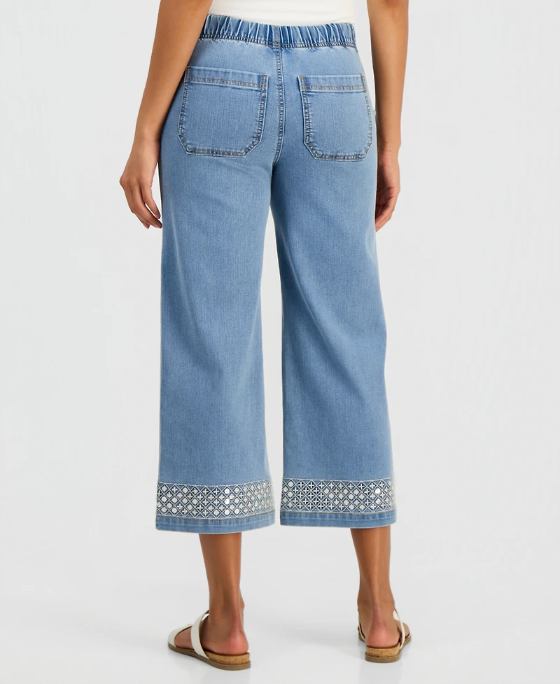 Style & Co Women's Sequined Pull-On High-Rise Cropped Wide Leg Jeans, Macy's Exclusive