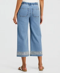 Style & Co Women's Sequined Pull-On High-Rise Cropped Wide Leg Jeans, Macy's Exclusive