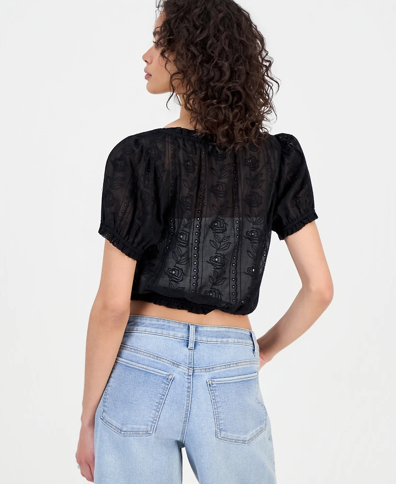 And Now This Women's Cotton Embroidered Cropped Blouse, Macy's Exclusive