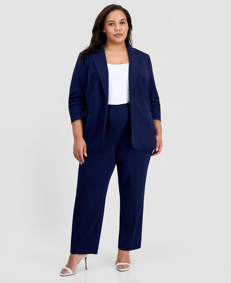 Anne Klein Plus Scrunch-Sleeve Open-Front Blazer