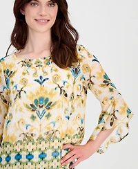Kasper Petite Ruffle-Sleeve Boat Neck Polyester Blouse