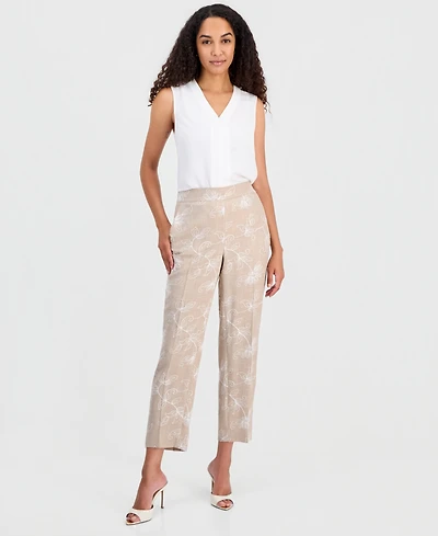 Kasper Petite Floral Embroidery Mid-Rise Pants