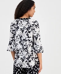 Kasper Women's Printed V-Neck Elbow-Sleeve Top