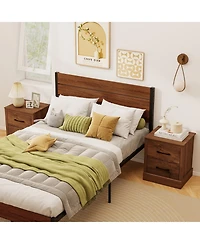 Gymax Set of 2 Drawer Nightstand Bedside Table Compact Sofa End Table Rustic Walnut