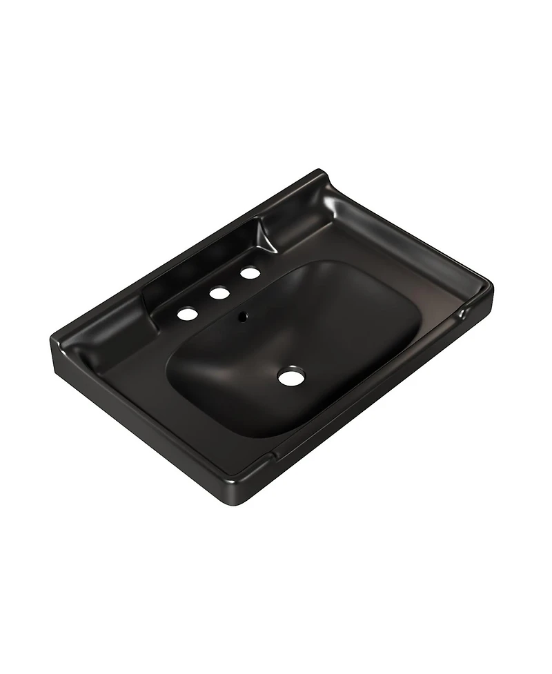 Sillysis 28" Bathroom Ceramic Sink Basin with 3 Faucet Holes, Rectangular Countertop Vanity with Overflow for Modern Bathroom