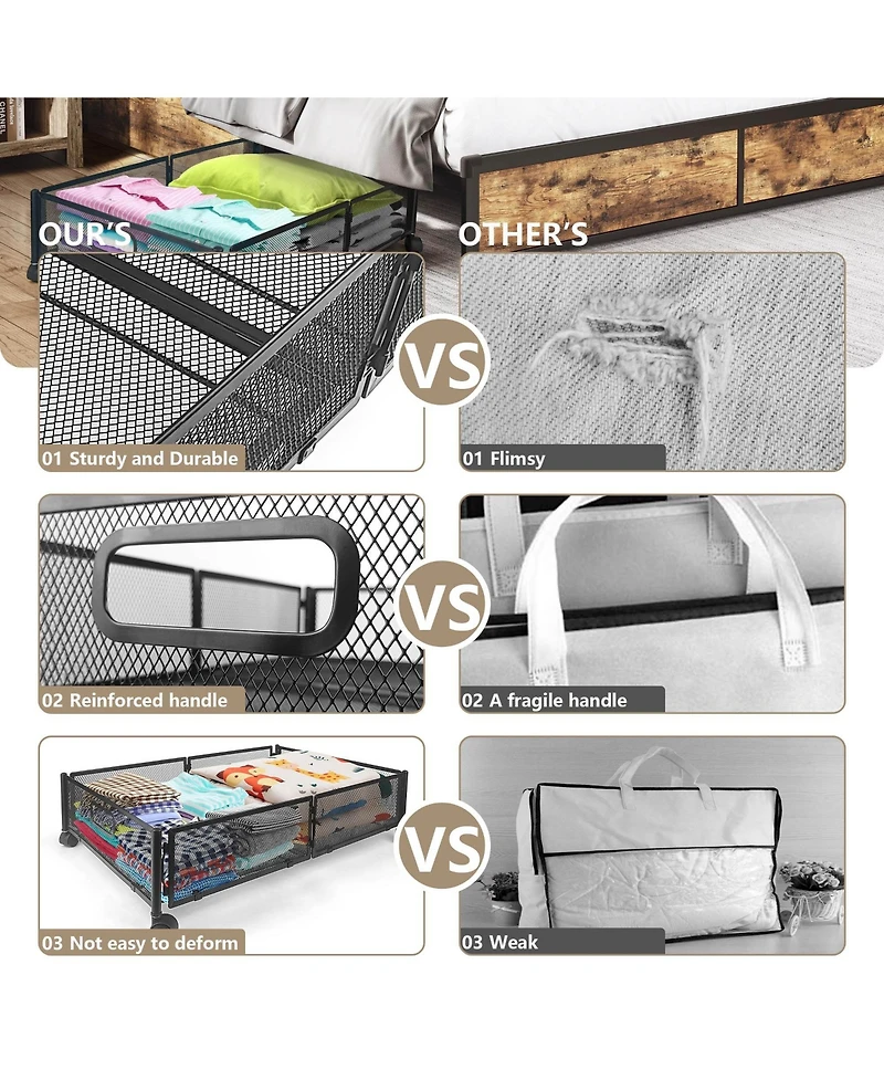 Mega Casa Under Bed Storage Containers with Wheels, Under Bed Organizer Drawer for Clothes, Toy, 2 Packs