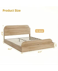 gaomon Queen Size Bed Frame, Wooden Bed with Storage Headboard and Footboard, Floor-Low Platform Bed with Wooden Slats Design, No Box Spring Needed