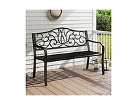 Slickblue Outdoor 50 Inch Patio Bench with Floral Design Back and Slats