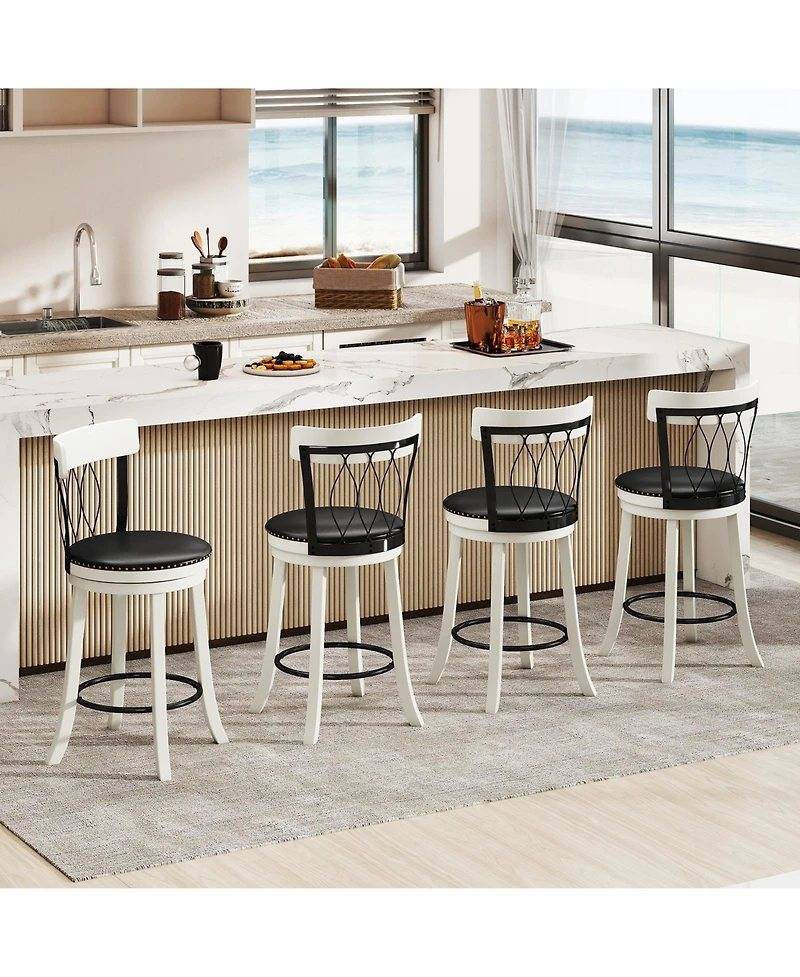 Gymax 26'' Set of Bar Stools w/ Footrest Rubber Wood Frame & Tufted Rivets