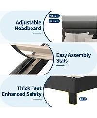 gaomon Platform Bed Frame with Adjustable Headboard, Fabric Upholstered and Wooden Slats Support, Heavy Duty Mattress Foundation, No Box Spring Needed