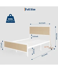 gaomon Size Rattan Platform Bed Frame with Led Light Headboard, Modern Style Cane Boho Bed Frames with Sturdy Steel Slat Support, Heavy