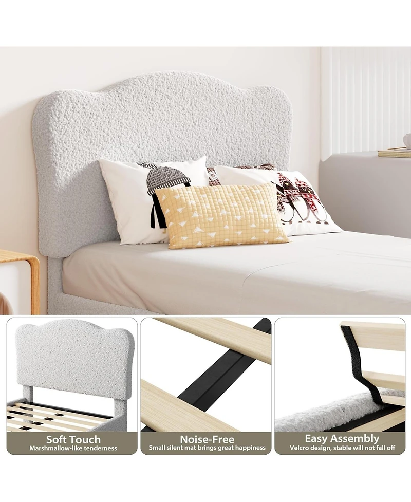 gaomon Bed Frame with Upholstered Headboard, Soft Low Profile Sturdy Platform Bed with Rounded Corners Design, Heavy Duty, Wooden Slats