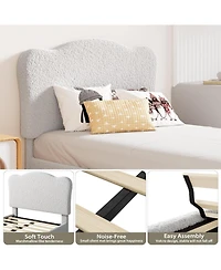 gaomon Bed Frame with Upholstered Headboard, Soft Low Profile Sturdy Platform Bed with Rounded Corners Design, Heavy Duty, Wooden Slats