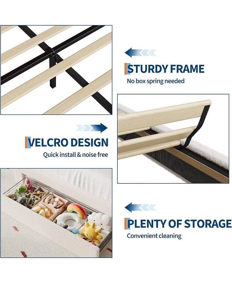 gaomonBed Frame Lamb Velvet Cute Platform Wooden Slats Led Light Noise Free No Box Spring