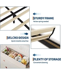 gaomonBed Frame Lamb Velvet Cute Platform Wooden Slats Led Light Noise Free No Box Spring