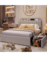 gaomon Bed Frame Storage Headboard 2 Drawers Boucle Upholstered Platform Bookcase Sturdy Noise-Free No Box Spring